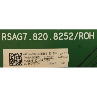 KIT DE TARJETAS SHARP / MAIN 241103A / RSAG7.820.8252/ROH / 241102A / FUENTE 239778 / HLL-5465WC / RSAG7.820.7911/ROH / T-CON 44-9771460O / HV650QUBF90 / C-PCB-HV650QUB / PANEL HD650S1U71-L1\S0\GM\ROH / MODELO LC-65Q7370U - Imagen 2